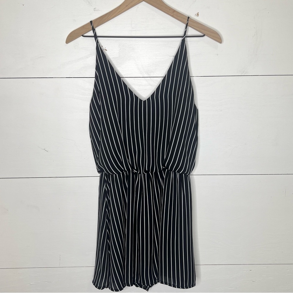 Final Touch • Black & White Striped Spaghetti Strap Wrap Romper Size Small